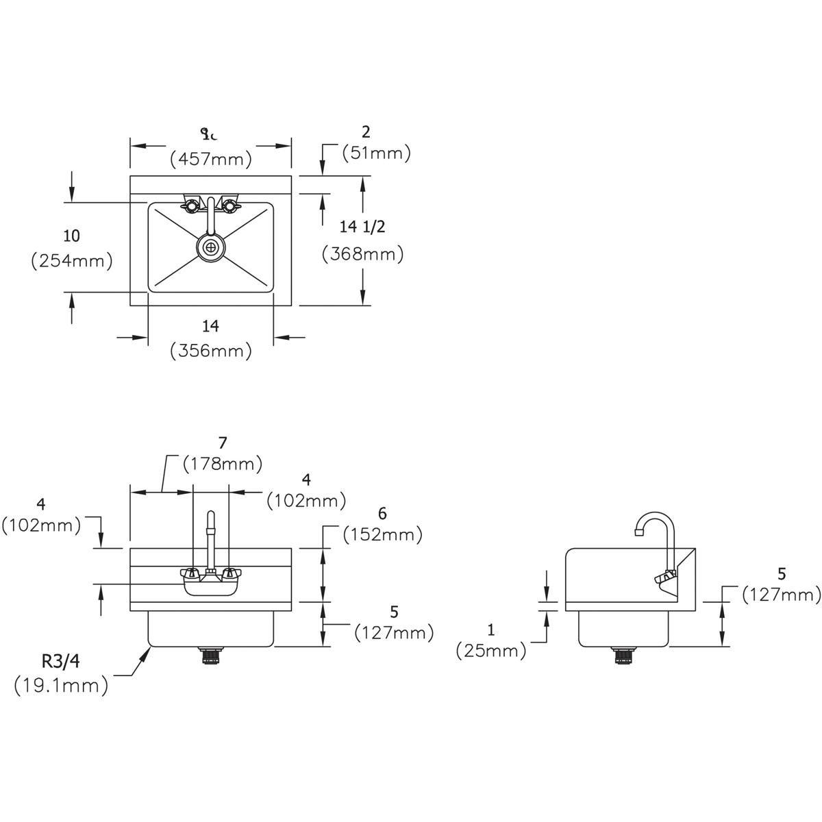 Elkay Stainless Steel 18 x 14-1/2 in. 1-Bowl 2 Hole Wall Mount Commercial Hand 300 Sink 
