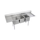2-Hole 3-Bowl Undermount Service Sink with Center Drain in Stainless Steel