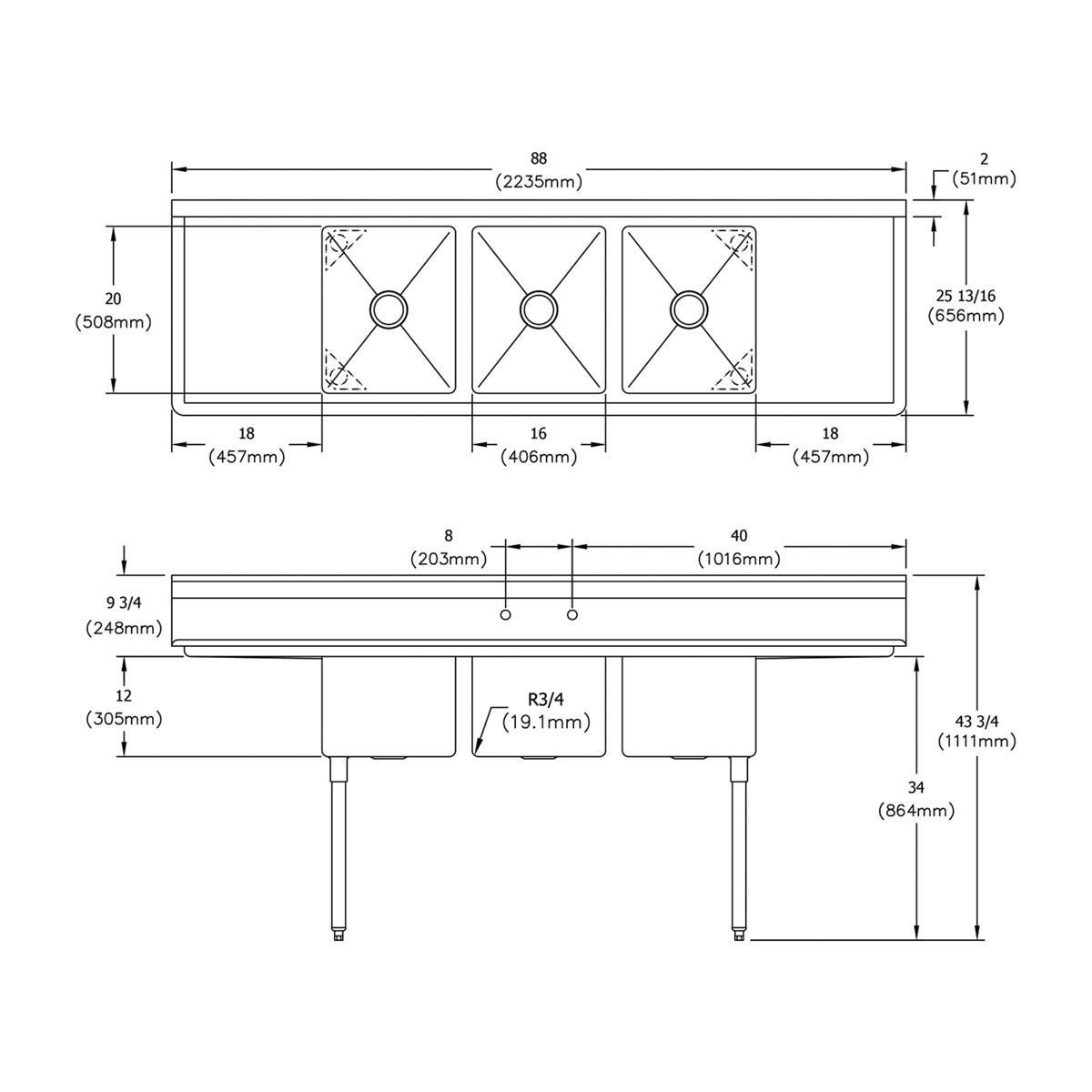 Elkay Stainless Steel 2 Hole Service Sink 