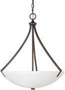 23 in. 100W 3-Light Pendant Fixture in Burnished Bronze with Soft White Glass Shade