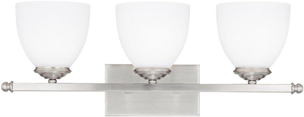 Capital Lighting Matte Nickel 9 in. 100W 3-Light Vanity Fixture with Soft White Glass Shade 