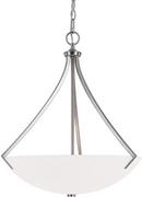 23 in. 100W 3-Light Pendant Fixture in Brushed Nickel with Soft White Glass Shade