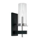 60W 1-Light Candelabra E-12 Incandescent Wall Sconce in Polished Chrome with Black