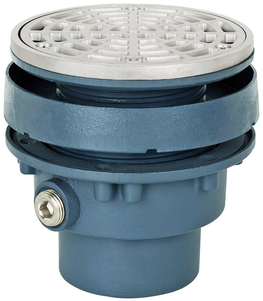 Sioux Chief No Hub Ductile Iron Floor Drain Assembly with 5-1/2 in. Round 304 Stainless Steel Grate and Ring and Strainer 