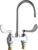 Chicago Faucets Polished Chrome 1.5 gpm 2 Hole Deck Mount Centerset Hot and Cold Water Sink Faucet with Double Wristblade Handle 
