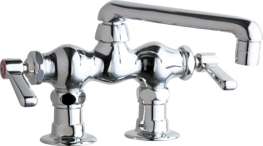 Chicago Faucets Polished Chrome 1.5 gpm 2 Hole Deck Mount Centerset Hot and Cold Water Sink Faucet with Lever Handle 