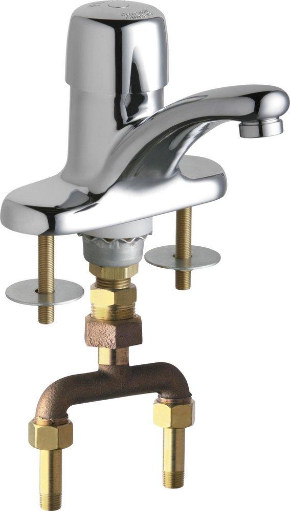 Chicago Faucets Polished Chrome 0.5 gpm 3-Hole Metering Sink Faucet with Single Push-Button Handle 