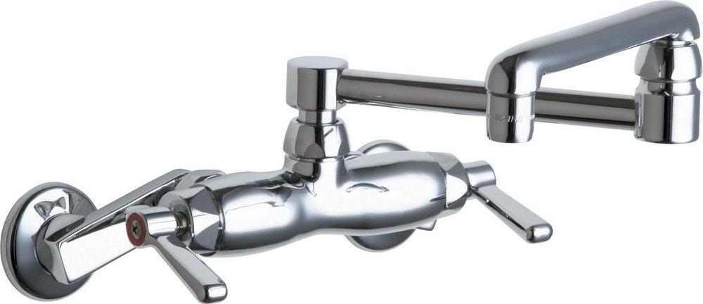 Chicago Faucets Polished Chrome 2.2 gpm 2 Hole Wall Mount Hot and Cold Water Sink Faucet with Double Lever Handle 