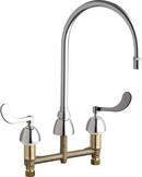 Chicago Faucets Polished Chrome 2-Hole Deckmount Faucet with Double Wristblade Handle and Non-Aerating Laminar Outlet 