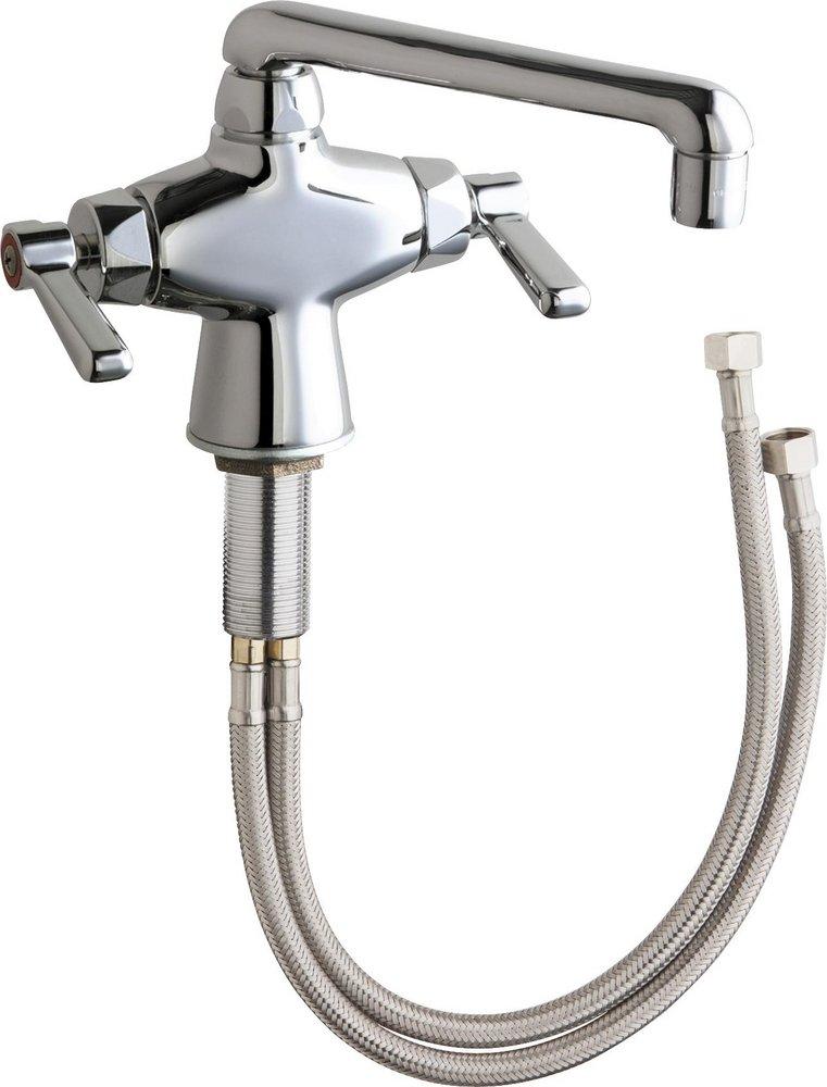Chicago Faucets Polished Chrome 1.5 gpm 3 Hole Deck Mount Hot and Cold Water Sink Faucet with Lever Handle 