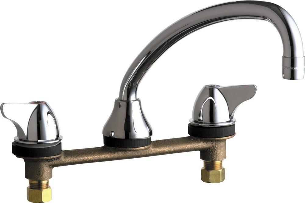 Chicago Faucets Polished Chrome Two Lever Handle Deck Mount Service Faucet 