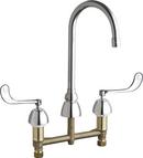 Chicago Faucets Polished Chrome 3-Hole Hot and Cold Water Sink Faucet with Double Elbow Blade Handle 