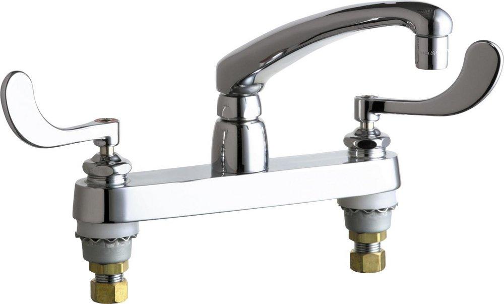 Chicago Faucets Polished Chrome Two Handle Wristblade Deck Mount Food Service Faucet 