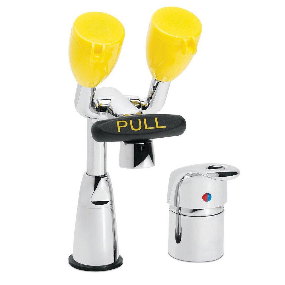 Speakman Polished Chrome Counter Mount Combination Faucet and Eyewash in Polished Chrome and Yellow 