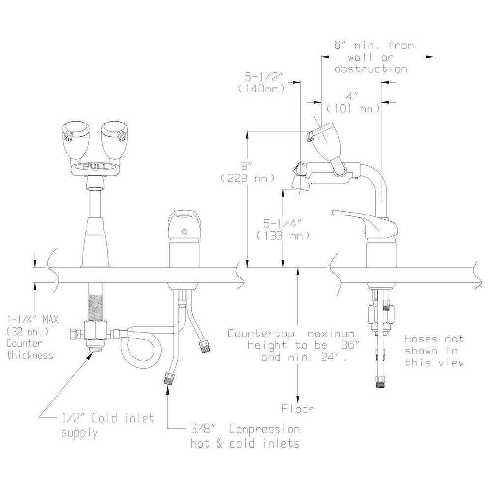 Speakman Polished Chrome Counter Mount Combination Faucet and Eyewash in Polished Chrome and Yellow 