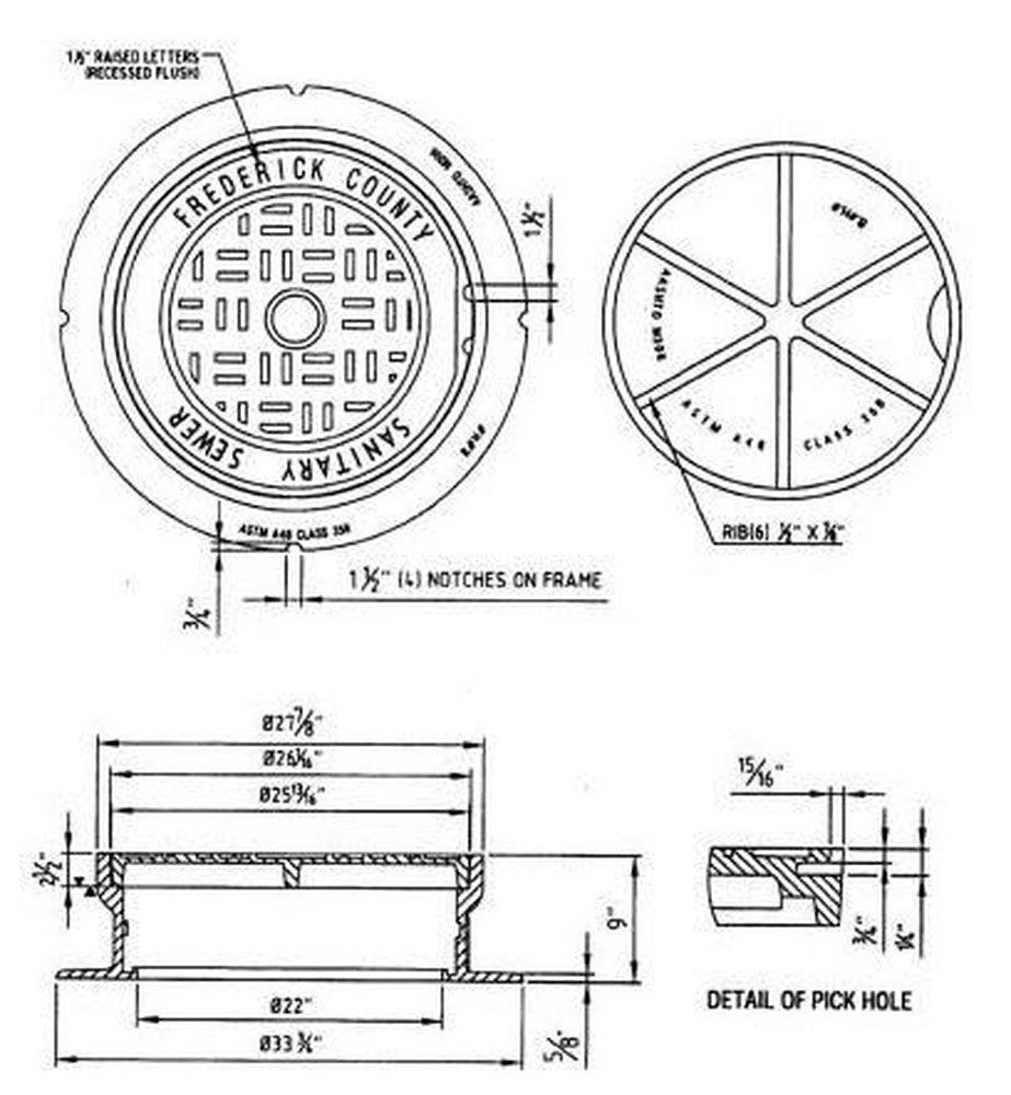 Capitol Foundry of Virginia Sanitary Sewer Manhole Frame and Cover - Frederick County 