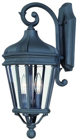 60W 2-Light 21 in. Candelabra Outdoor Wall Sconce in Sand Coal with Double French Scavo Clear Beveled Glass