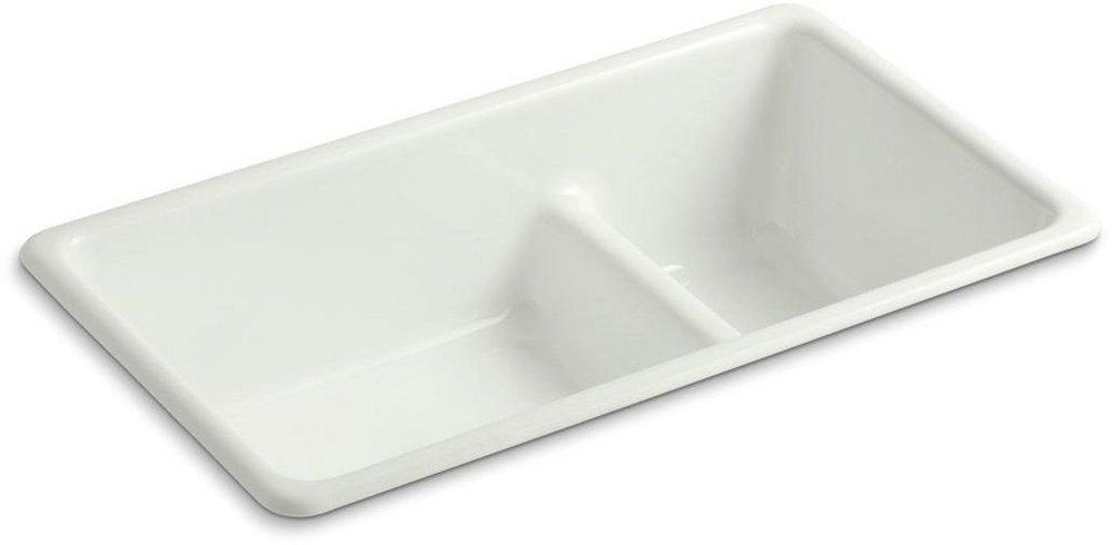 KOHLER Dune 33 x 18-3/4 in. No Hole Cast Iron Double Bowl Dual Mount Kitchen Sink 