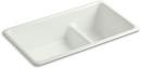 33 x 18-3/4 in. No Hole Cast Iron Double Bowl Dual Mount Kitchen Sink in Dune