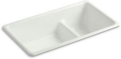 33 in. Dual Mount Cast Iron Double Bowl Kitchen Sink in Dune