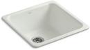 KOHLER Dune 20-7/8 x 20-7/8 in. No Hole Cast Iron Single Bowl Dual Mount Kitchen Sink 