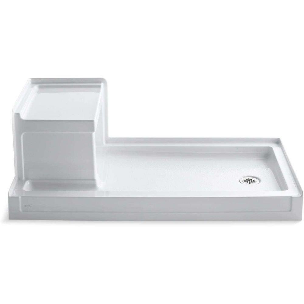 KOHLER White 60 x 32 In. Single Threshold Shower Base with Right Hand Drain and Integral Left Hand Seat 