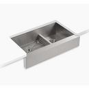 KOHLER Stainless Steel 35-1/2 x 21-1/4 in. Stainless Steel Double Bowl Farmhouse Kitchen Sink with Smart Divide and Sound Dampening - Sink Rack Included 