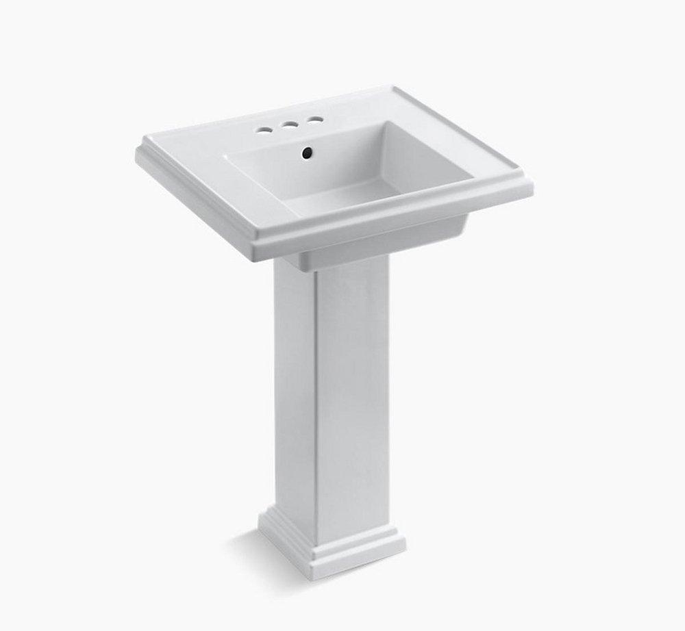 KOHLER White 3-Hole Pedestal Bathroom Sink Basin with Overflow Drain 