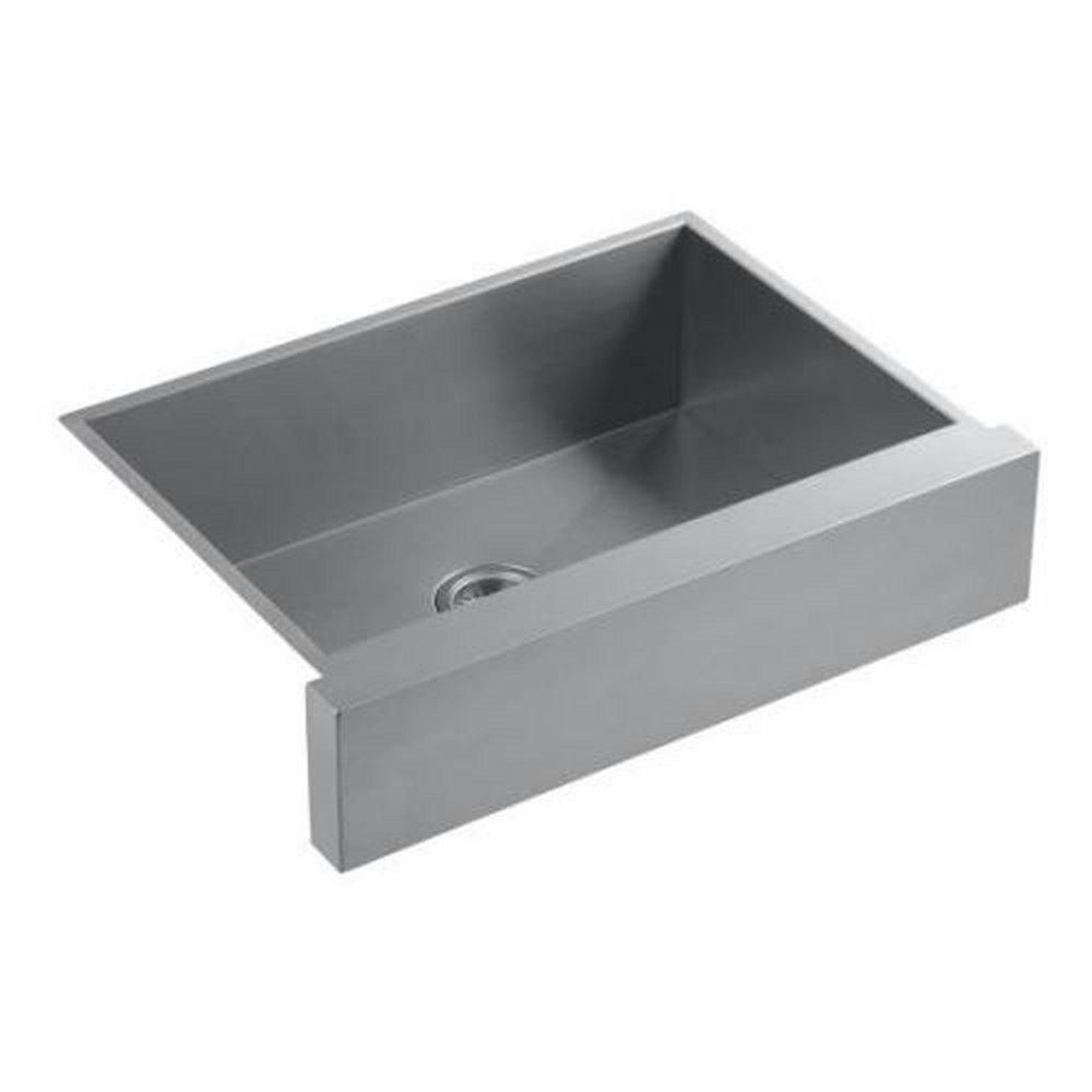 KOHLER Stainless Steel 35-1/2 x 21-1/4 in. Stainless Steel Single Bowl Farmhouse Kitchen Sink with Sound Dampening - Basin Rack Included 