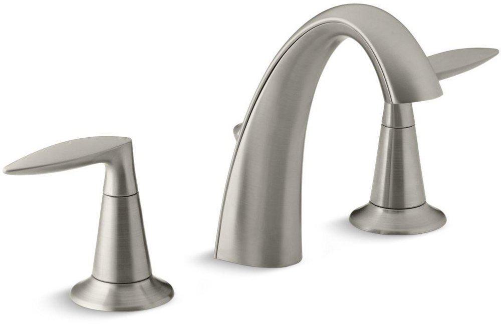 KOHLER Vibrant Brushed Nickel Two Handle Widespread Bathroom Sink Faucet with High Arc Spout 