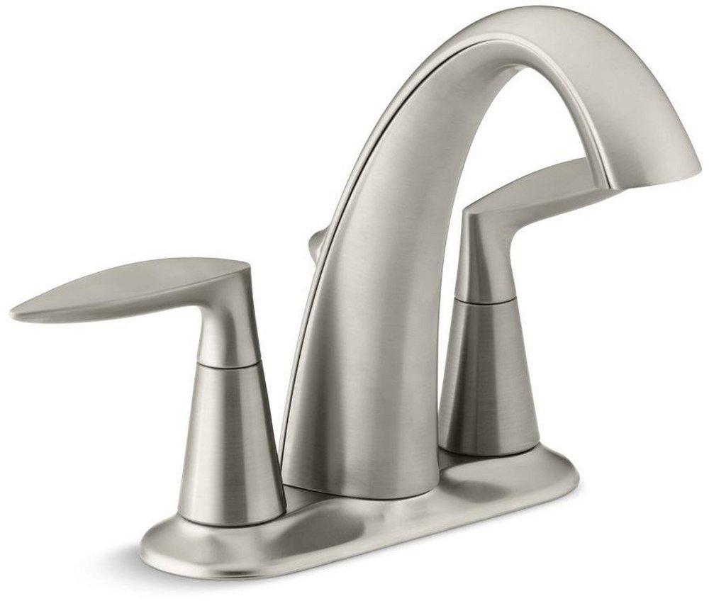 KOHLER Vibrant Brushed Nickel Two Handle Centerset Bathroom Sink Faucet with Metal Pop-Up Drain 