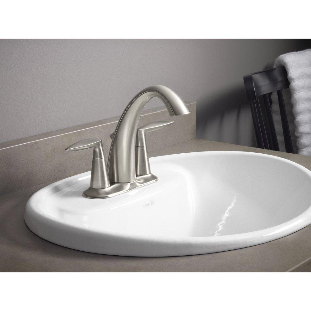 KOHLER Vibrant Brushed Nickel Two Handle Centerset Bathroom Sink Faucet with Metal Pop-Up Drain 
