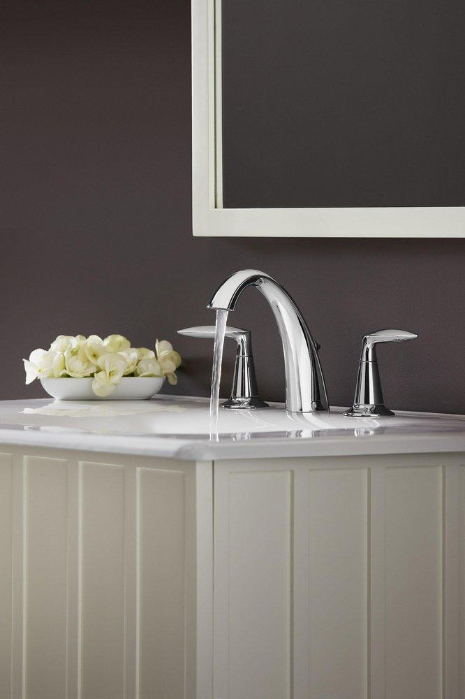 KOHLER Polished Chrome Two Handle Widespread Bathroom Sink Faucet with High Arc Spout 