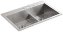 33 x 22 in. 3 Hole Stainless Steel Double Bowl Dual Mount Kitchen Sink