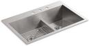 KOHLER Stainless Steel 33 x 22 in. Stainless Steel Double Bowl Dual Mount Kitchen Sink 