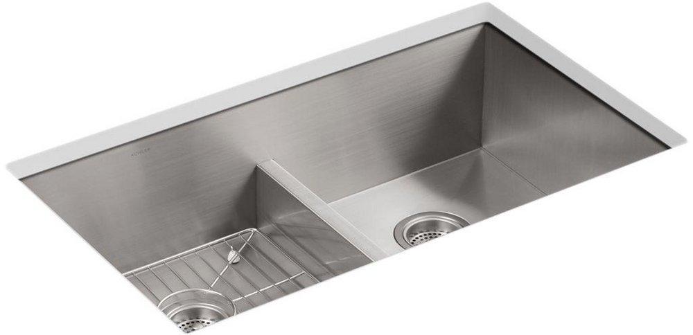 KOHLER Stainless Steel 33 x 22 in. Stainless Steel Double Bowl Dual Mount Kitchen Sink with Smart Divide and Sound Dampening 