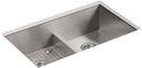 KOHLER Stainless Steel 33 x 22 in. Stainless Steel Double Bowl Dual Mount Kitchen Sink with Smart Divide and Sound Dampening 
