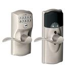 Camelot Accent Keypad Lever in Satin Nickel