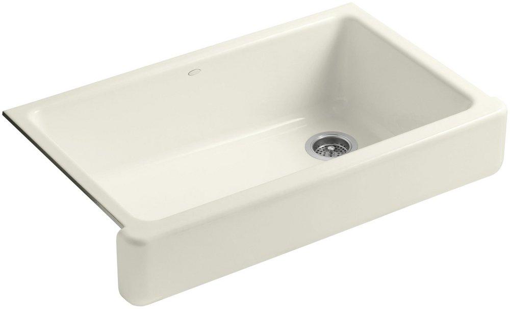 KOHLER Biscuit 35-1/2 x 21-9/16 in. Cast Iron Single Bowl Farmhouse Kitchen Sink with Short Apron 