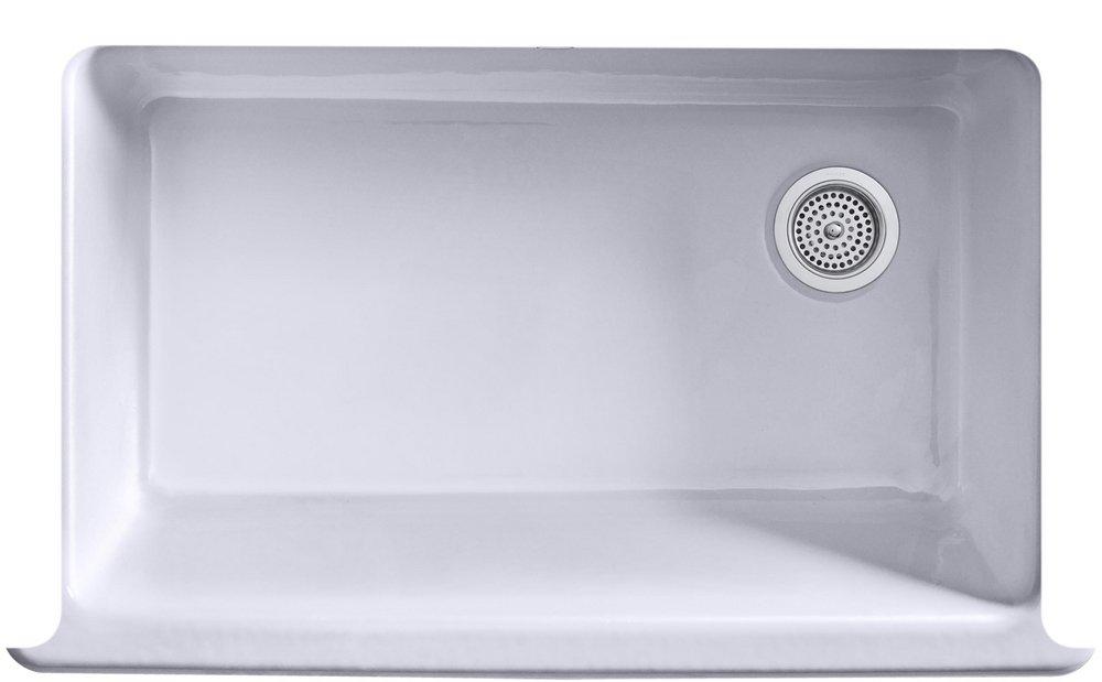 KOHLER White 35-1/2 x 21-9/16 in. Cast Iron Single Bowl Farmhouse Kitchen Sink with Short Apron 