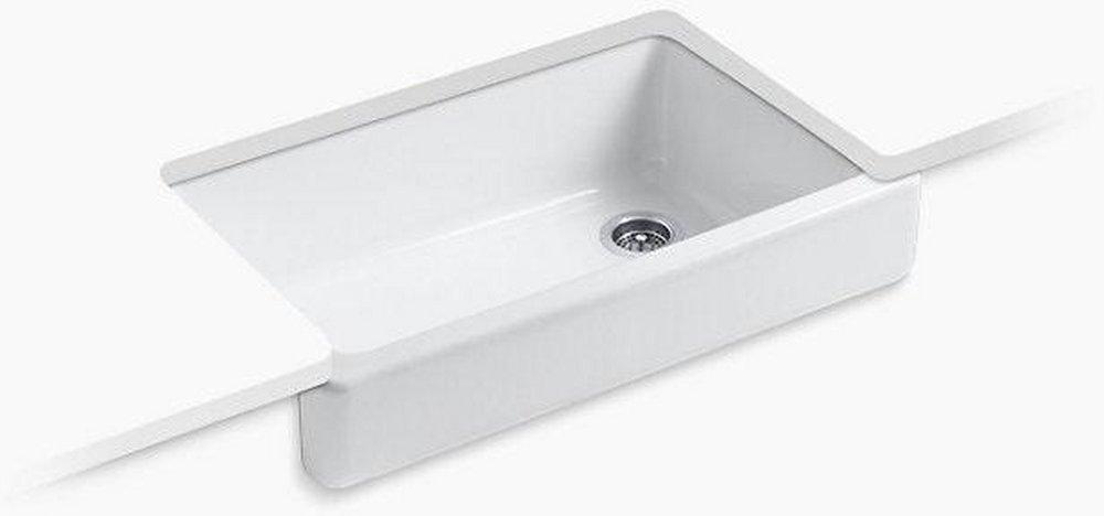 KOHLER White 35-1/2 x 21-9/16 in. Cast Iron Single Bowl Farmhouse Kitchen Sink with Short Apron 