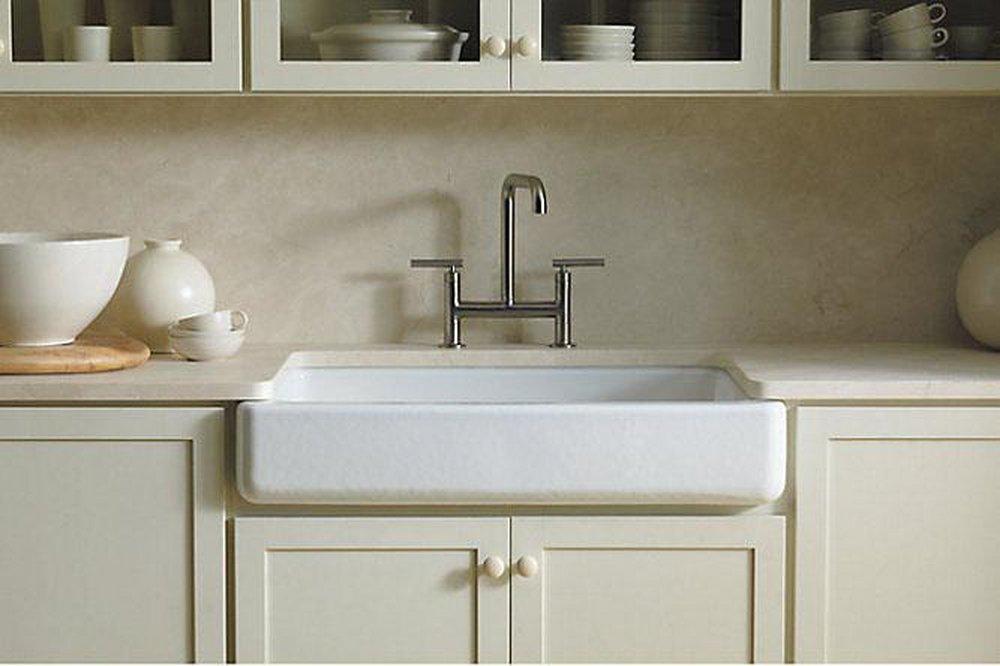 KOHLER White 35-1/2 x 21-9/16 in. Cast Iron Single Bowl Farmhouse Kitchen Sink with Short Apron 