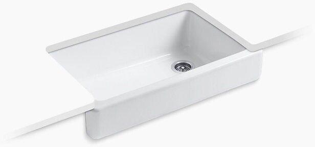 KOHLER White 35-1/2 x 21-9/16 in. Cast Iron Single Bowl Farmhouse Kitchen Sink with Short Apron 