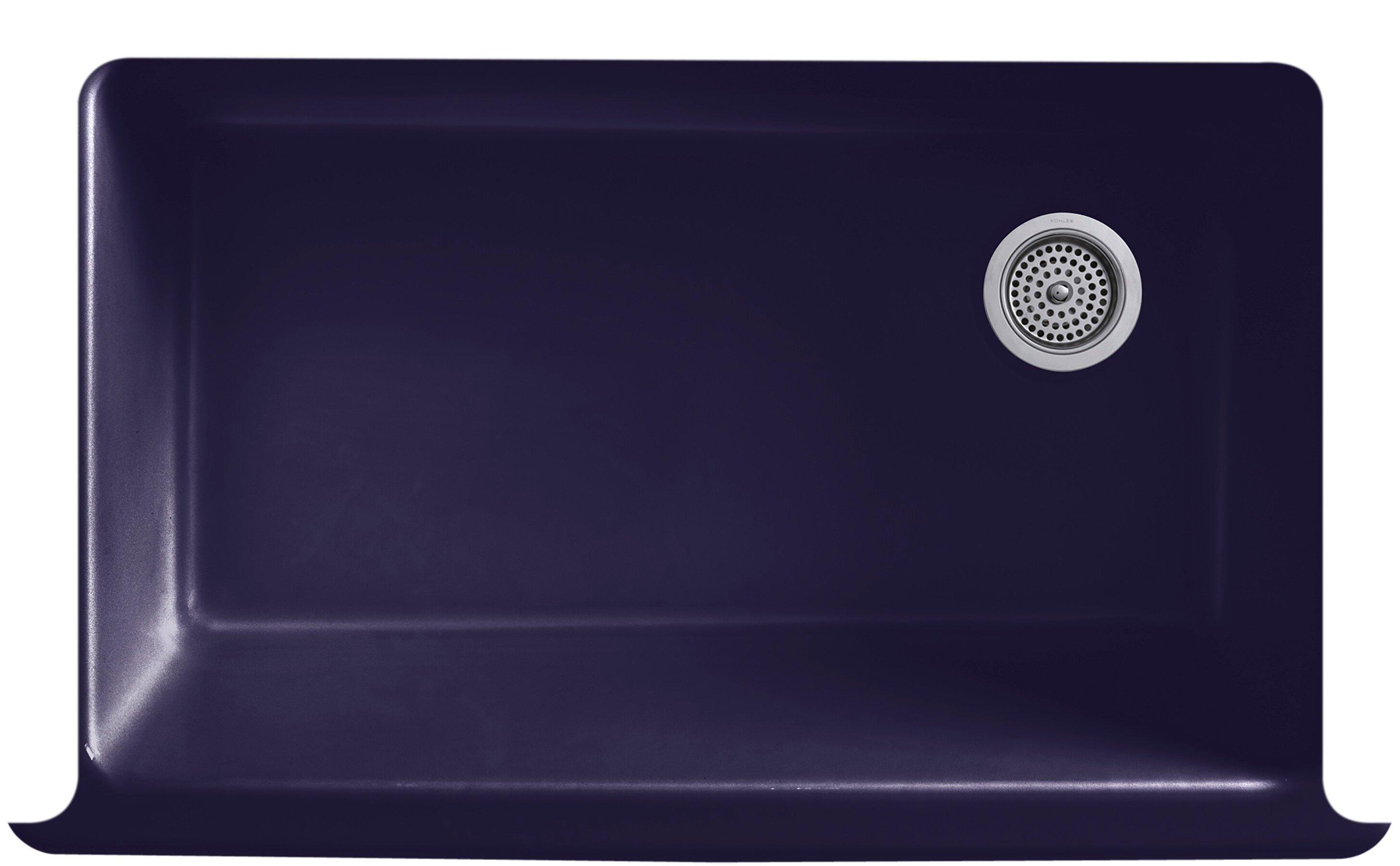 KOHLER White 35-1/2 x 21-9/16 in. Cast Iron Single Bowl Farmhouse Kitchen Sink with Short Apron 