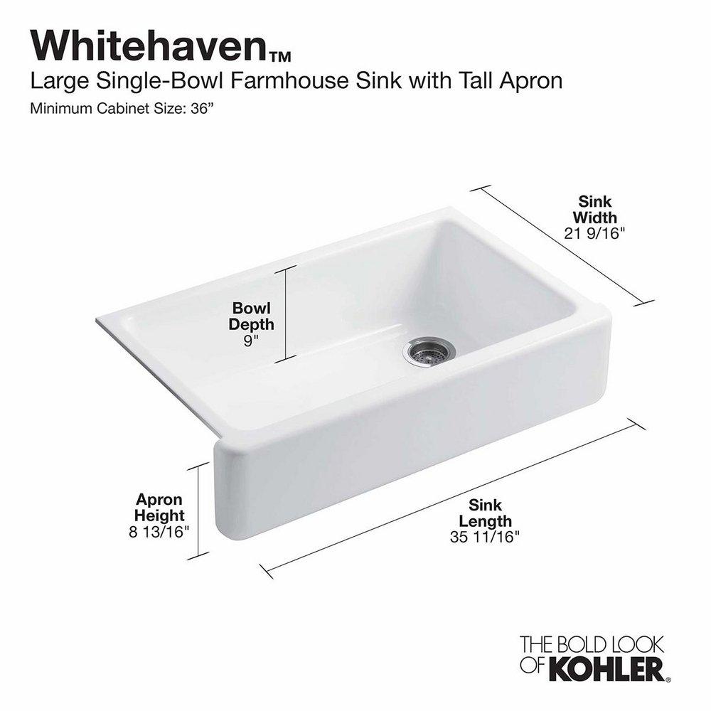 KOHLER White 35-11/16 x 21-9/16 in. Cast Iron Single Bowl Farmhouse Kitchen Sink 