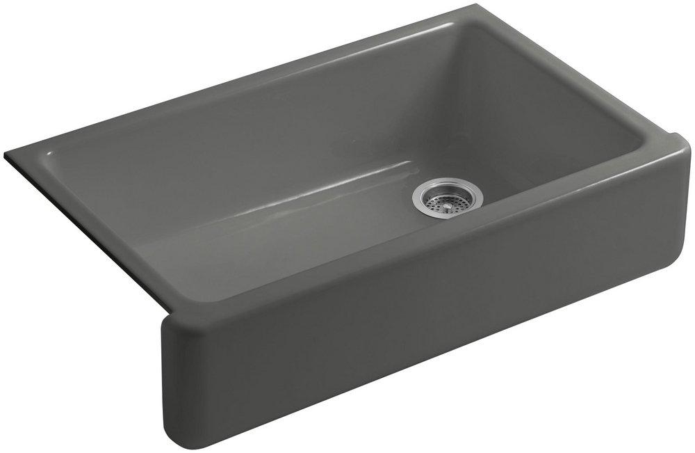 KOHLER Thunder&trade; Grey 35-11/16 x 21-9/16 in. Cast Iron Single Bowl Farmhouse Kitchen Sink 