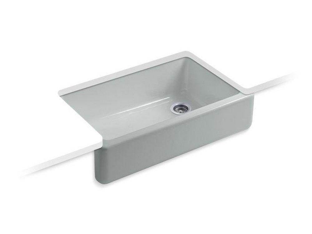 KOHLER Ice&trade; Grey 35-11/16 x 21-9/16 in. Cast Iron Single Bowl Farmhouse Kitchen Sink 
