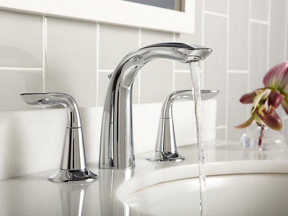 KOHLER Polished Chrome Two Handle Widespread Bathroom Sink Faucet 