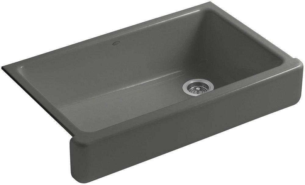 KOHLER Thunder&trade; Grey 35-1/2 x 21-9/16 in. Cast Iron Single Bowl Farmhouse Kitchen Sink with Short Apron 