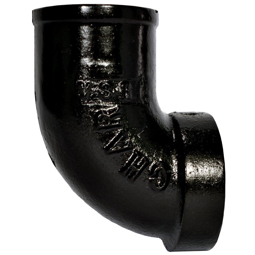 Black No Hub 90 Degree Cast Iron Reducing Tapped 1/4 Bend 
